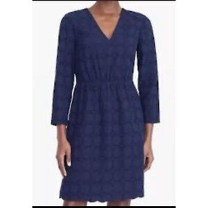 J. Crew Navy Blue Lace Eyelet V Neck 3/4 Sleeve Knee Length Dress Women's 10
